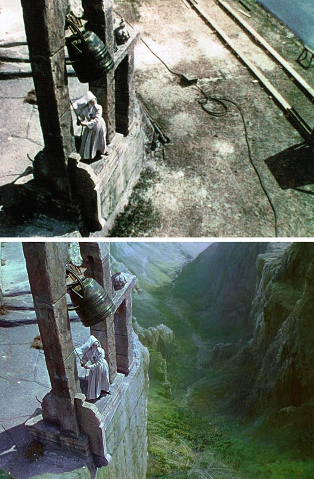 BLACK NARCISSUS (1947) did not use CGI, green screens or projected  backdrops to create a vast mountain gully. Here is a before and after shot  of a matte painting. - Imgur